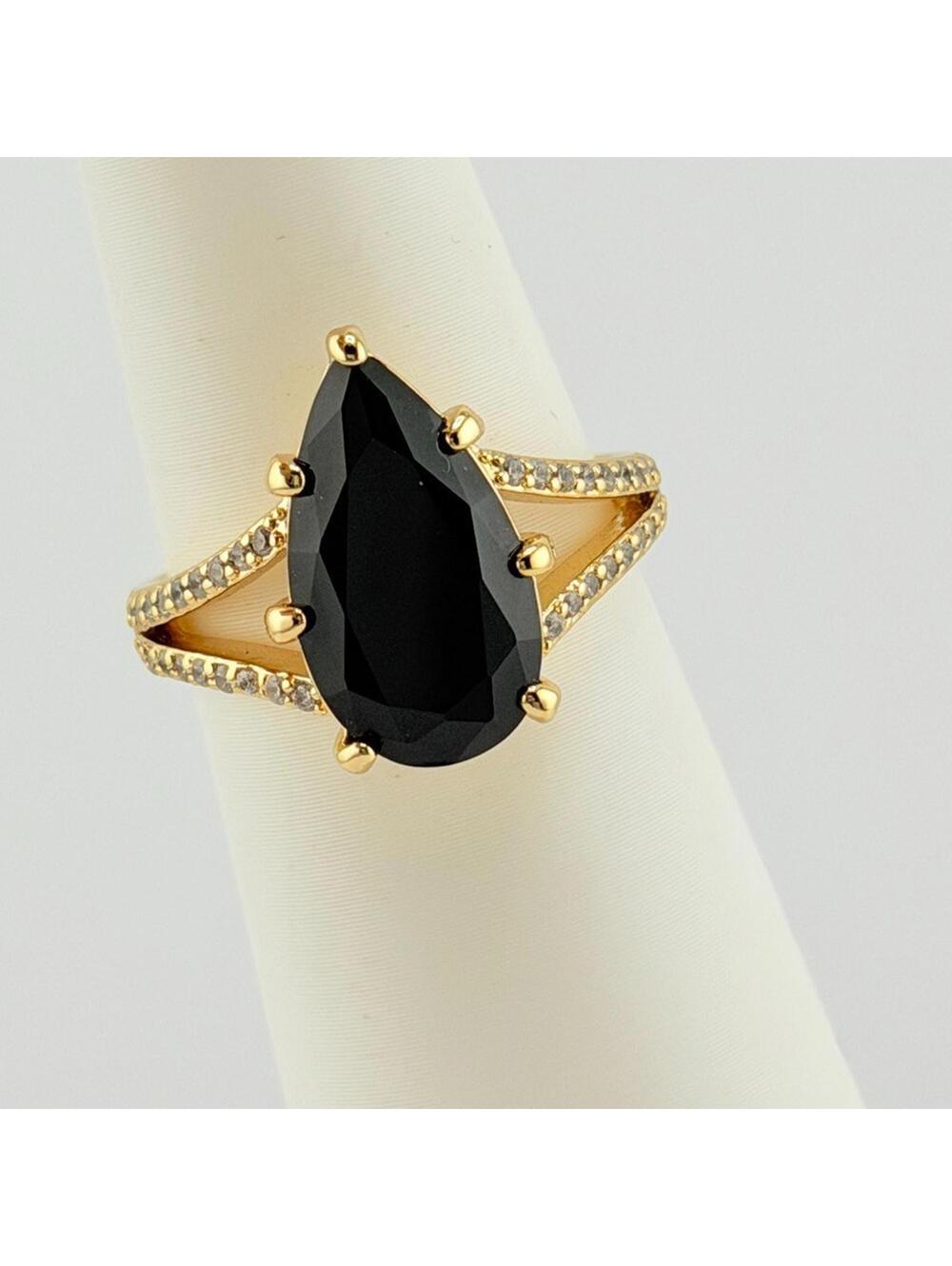 Bomb Party Ring Sz 8 "A Drop Of Joy" Black Onyx on Yellow Gold RG76972